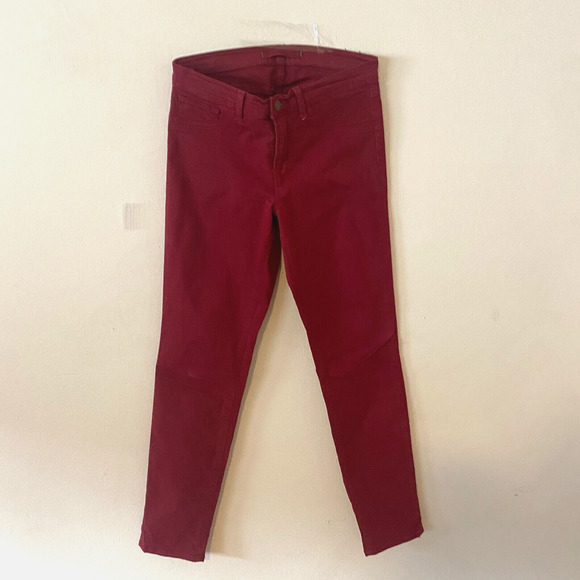 J Brand Black Cherry Red Slight Stretch Mid-Rise Skinny Leg Denim Jeans 27 - Picture 2 of 9